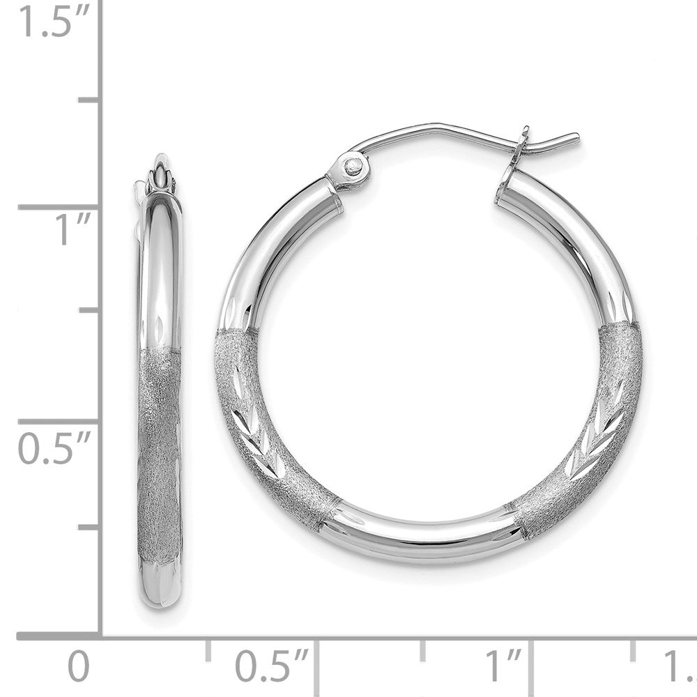 14K Weißgold Satiniert und Diamantiert 3mm Rund Creolen