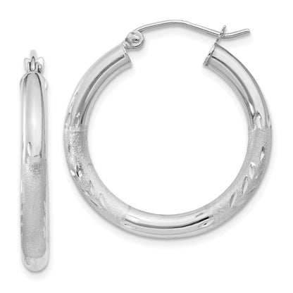 14K Weißgold Satiniert und Diamantiert 3mm Rund Creolen