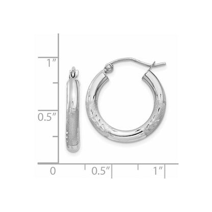 14K Weißgold Satiniert und Diamantiert 3mm Rund Creolen