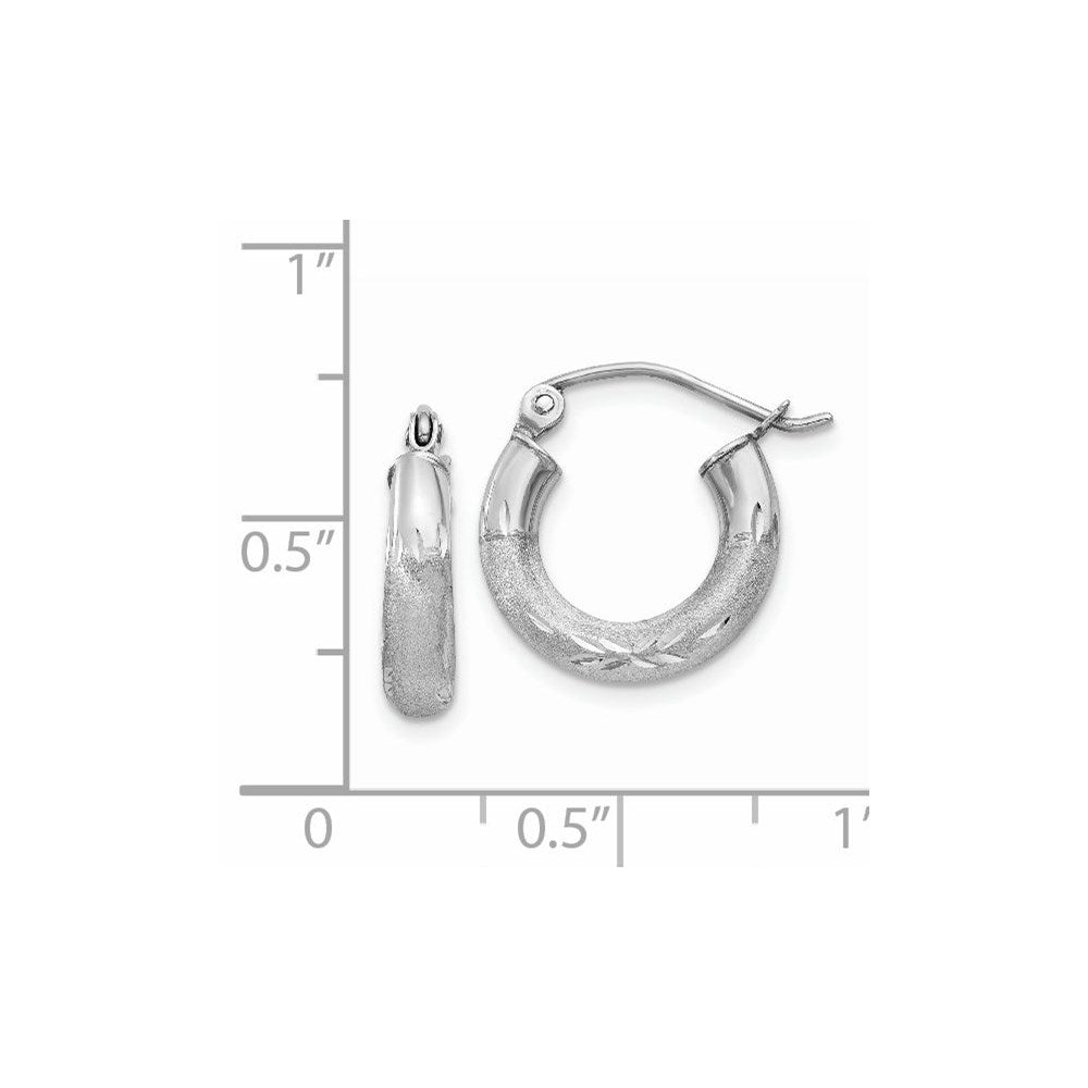 14K Weißgold Satiniert und Diamantiert 3mm Rund Creolen