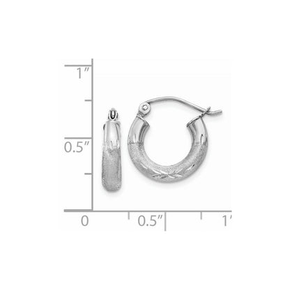 14K Weißgold Satiniert und Diamantiert 3mm Rund Creolen