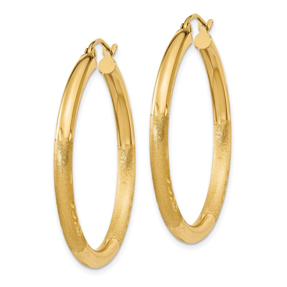 14K Gelbgold Satiniert und Diamantiert 3mm Rund Creolen