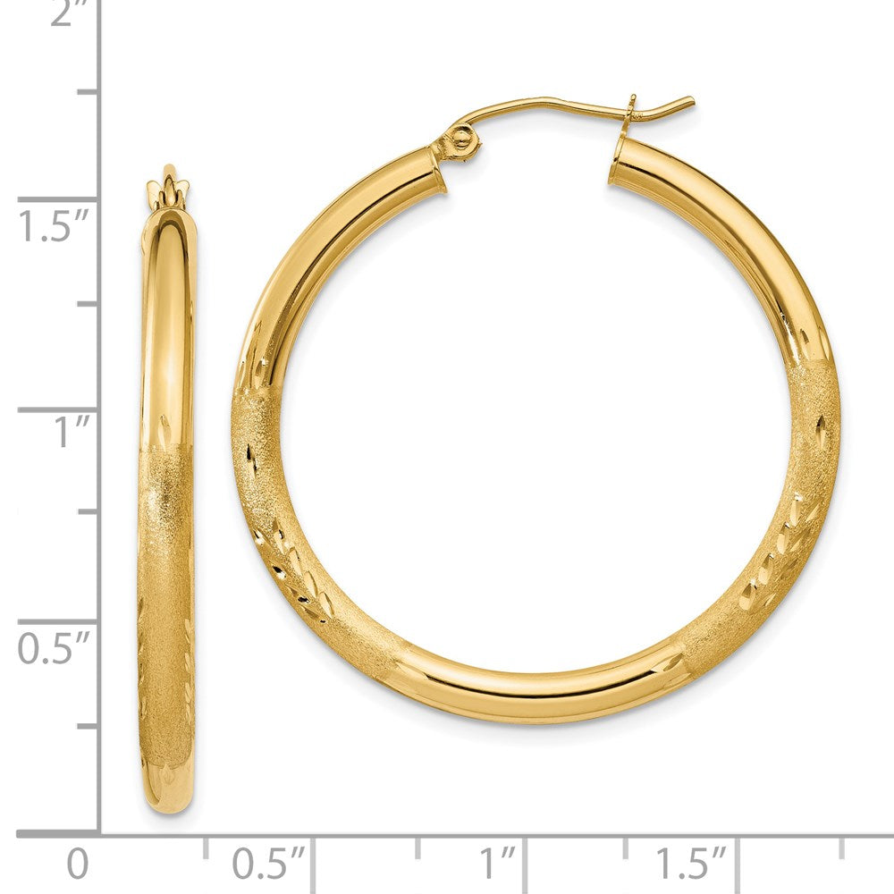 14K Gelbgold Satiniert und Diamantiert 3mm Rund Creolen