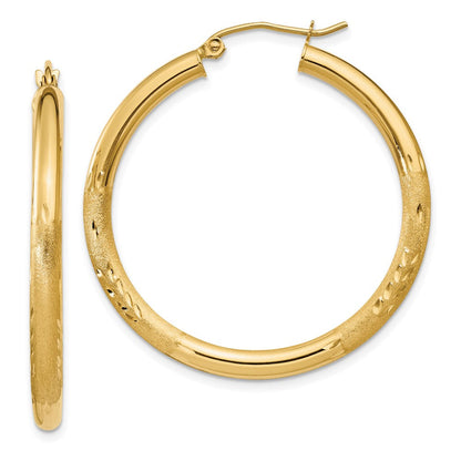 14K Gelbgold Satiniert und Diamantiert 3mm Rund Creolen