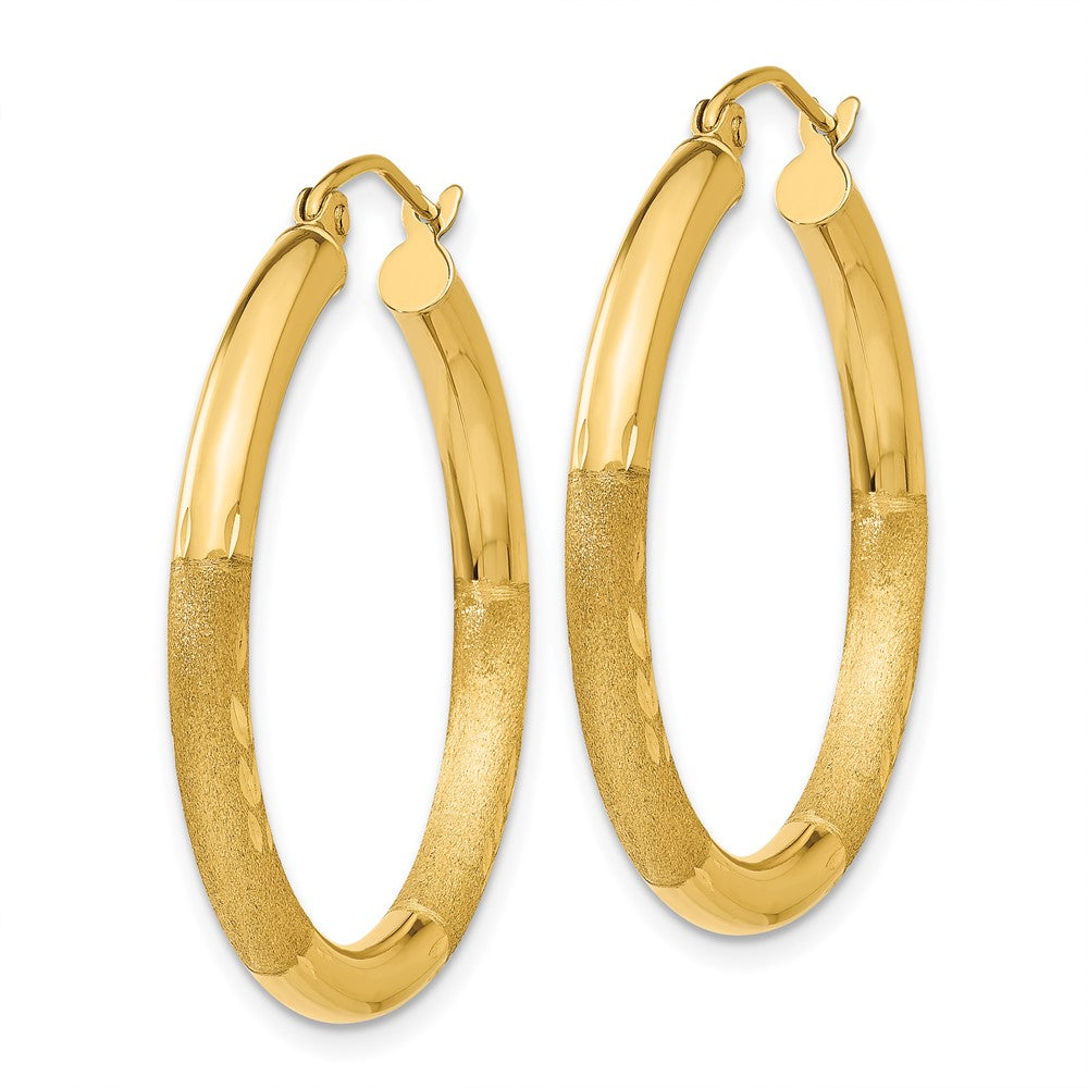 14K Gelbgold Satiniert und Diamantiert 3mm Rund Creolen