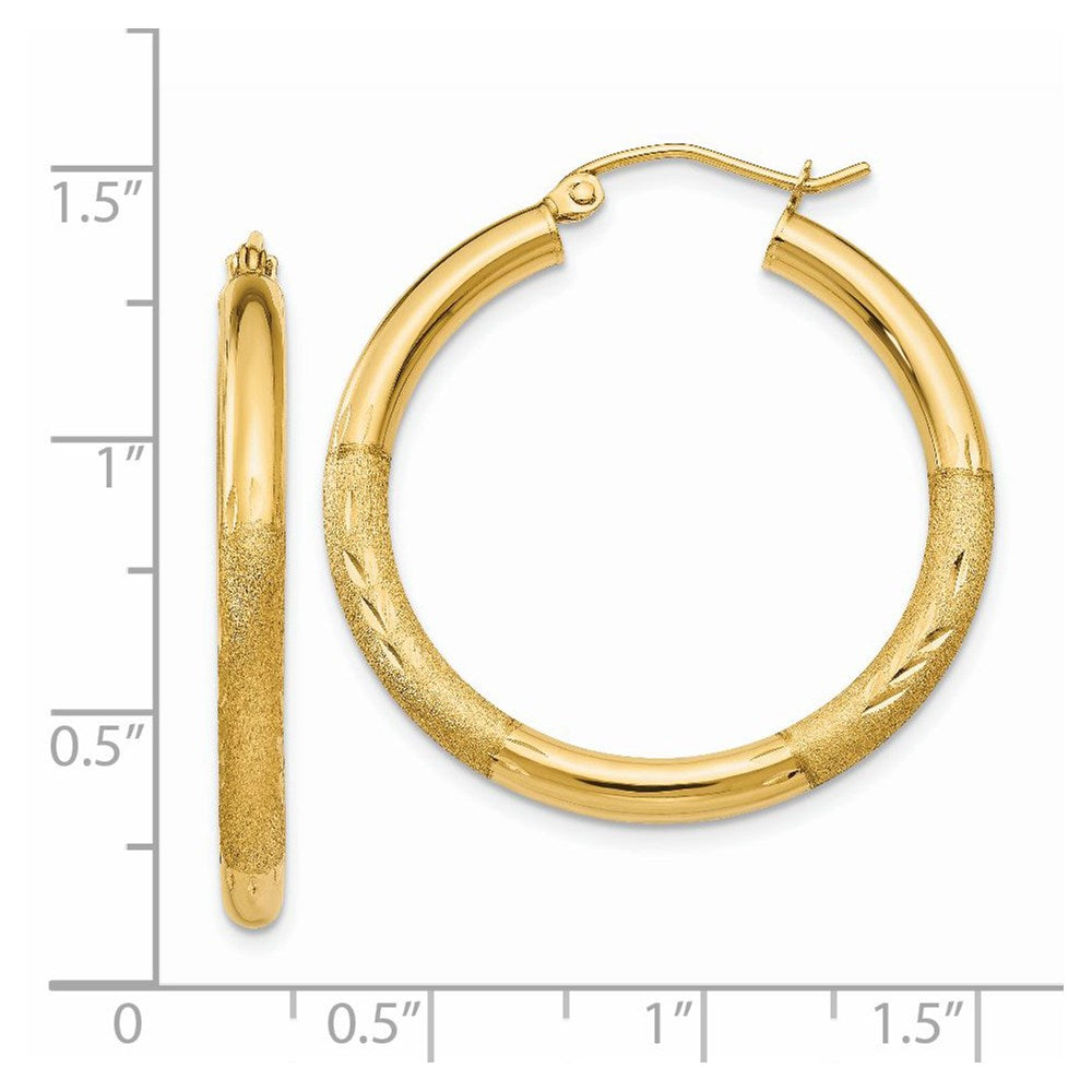 14K Gelbgold Satiniert und Diamantiert 3mm Rund Creolen
