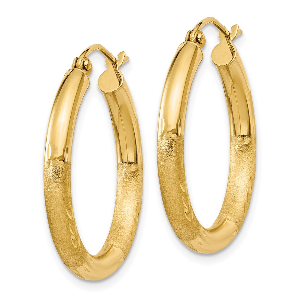 14K Gelbgold Satiniert und Diamantiert 3mm Rund Creolen