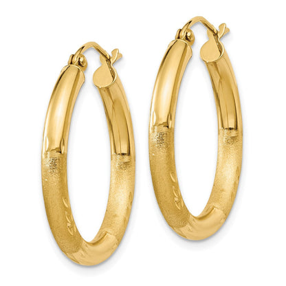 14K Gelbgold Satiniert und Diamantiert 3mm Rund Creolen