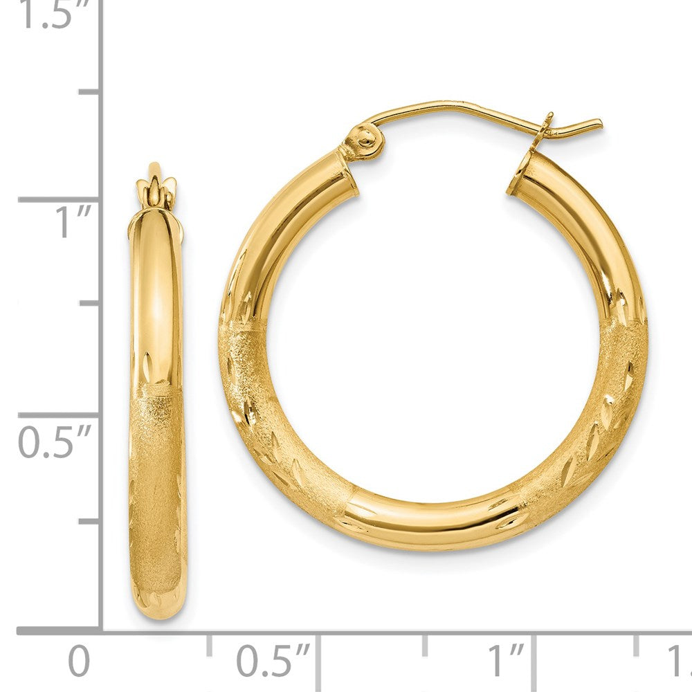 14K Gelbgold Satiniert und Diamantiert 3mm Rund Creolen