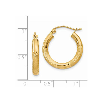 14K Gelbgold Satiniert und Diamantiert 3mm Rund Creolen