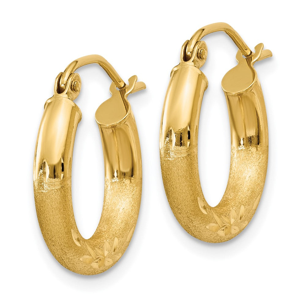 14K Gelbgold Satiniert und Diamantiert 3mm Rund Creolen