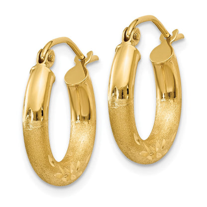 14K Gelbgold Satiniert und Diamantiert 3mm Rund Creolen