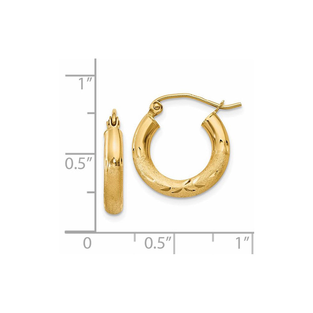 14K Gelbgold Satiniert und Diamantiert 3mm Rund Creolen