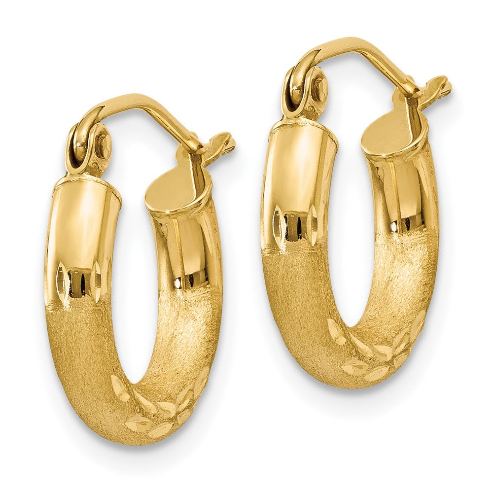 14K Gelbgold Satiniert und Diamantiert 3mm Rund Creolen