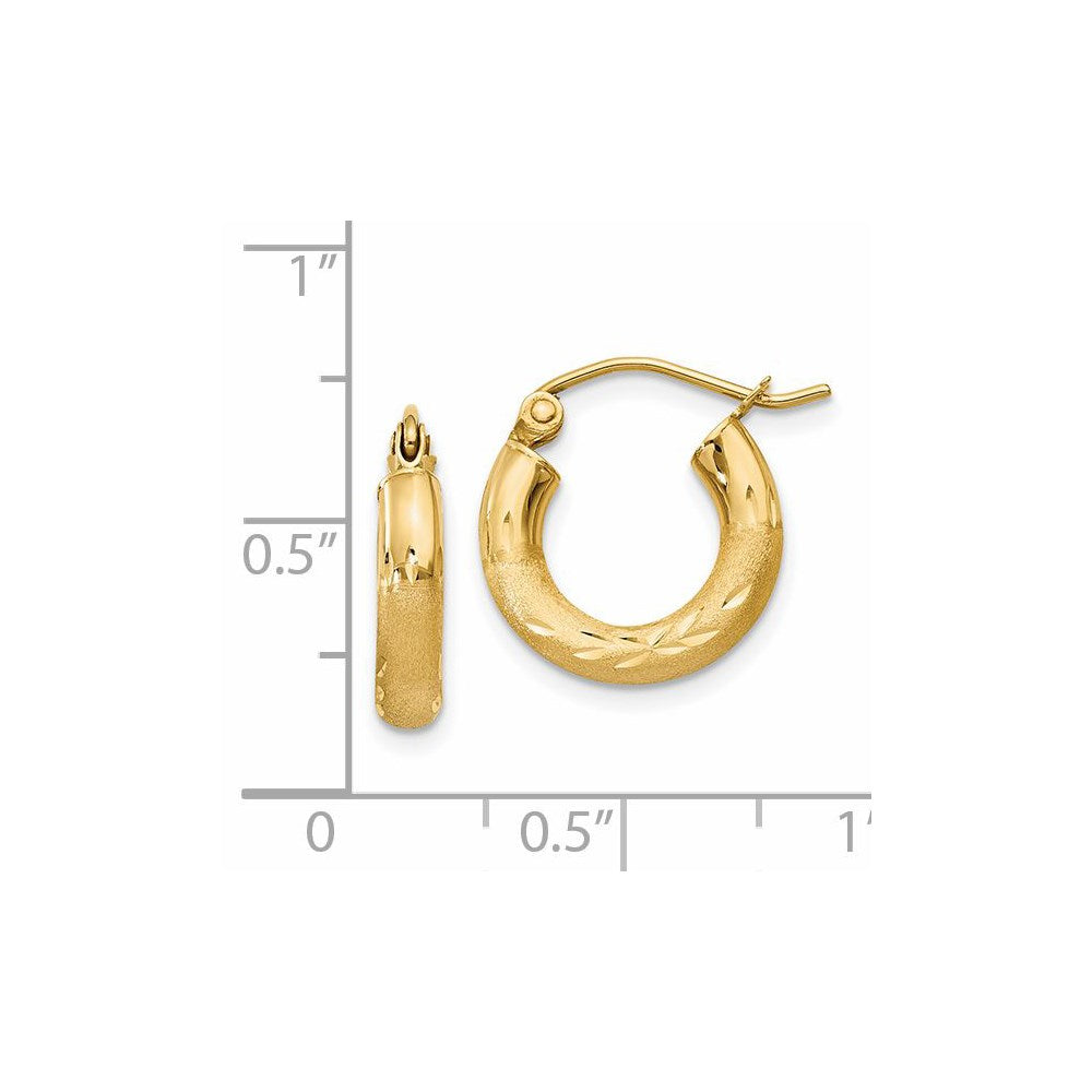 14K Gelbgold Satiniert und Diamantiert 3mm Rund Creolen