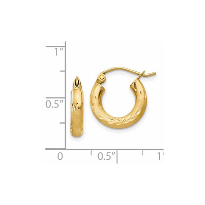 14K Gelbgold Satiniert und Diamantiert 3mm Rund Creolen