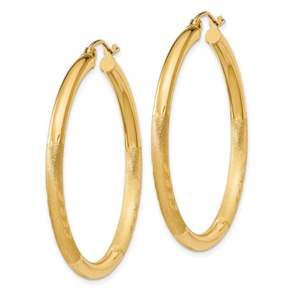 14K Gelbgold Satiniert und Diamantiert 3mm Rund Creolen