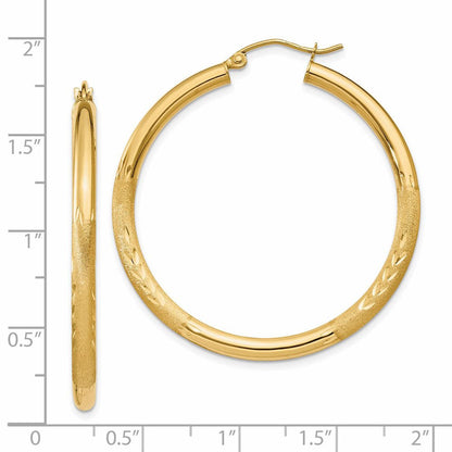 14K Gelbgold Satiniert und Diamantiert 3mm Rund Creolen