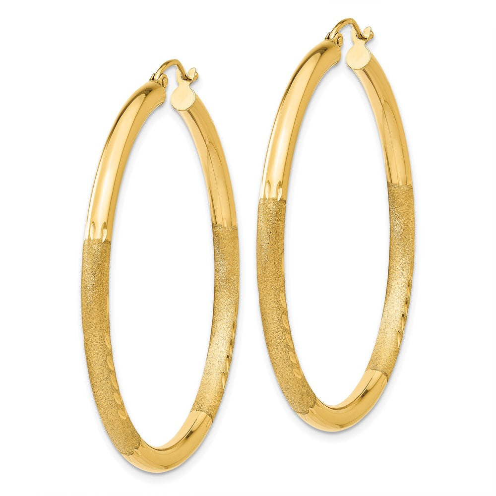 14K Gelbgold Satiniert und Diamantiert 3mm Rund Creolen