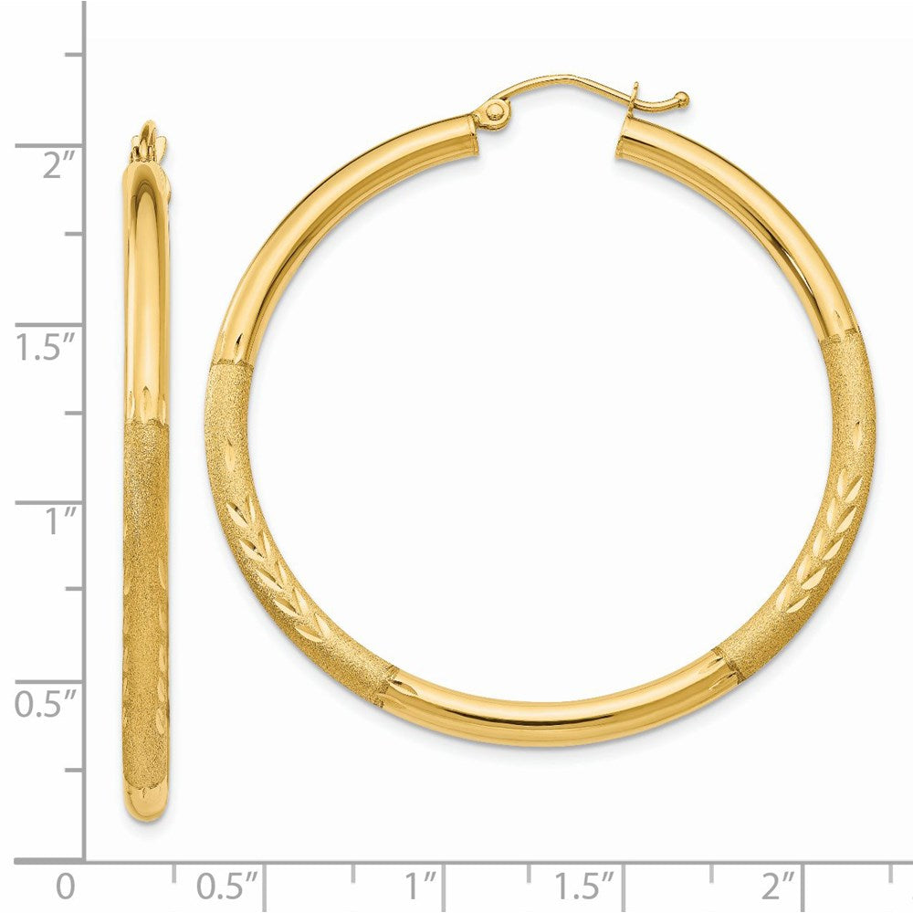 14K Gelbgold Satiniert und Diamantiert 3mm Rund Creolen