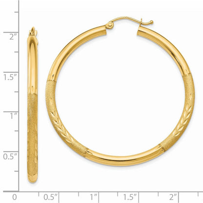 14K Gelbgold Satiniert und Diamantiert 3mm Rund Creolen