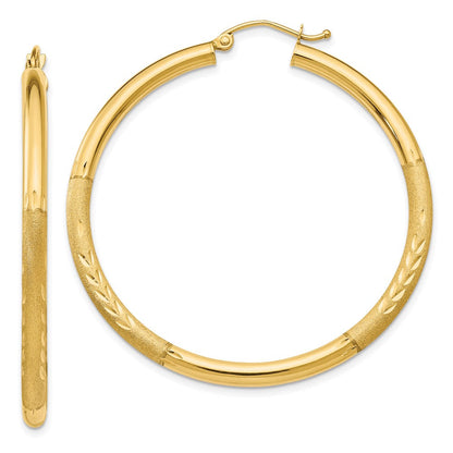 14K Gelbgold Satiniert und Diamantiert 3mm Rund Creolen