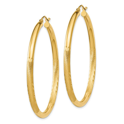 14K Gelbgold Satiniert und Diamantiert 3mm Rund Creolen