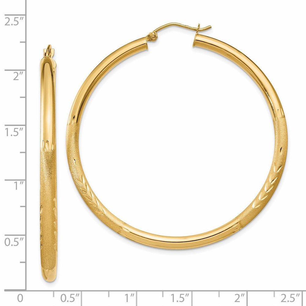 14K Gelbgold Satiniert und Diamantiert 3mm Rund Creolen