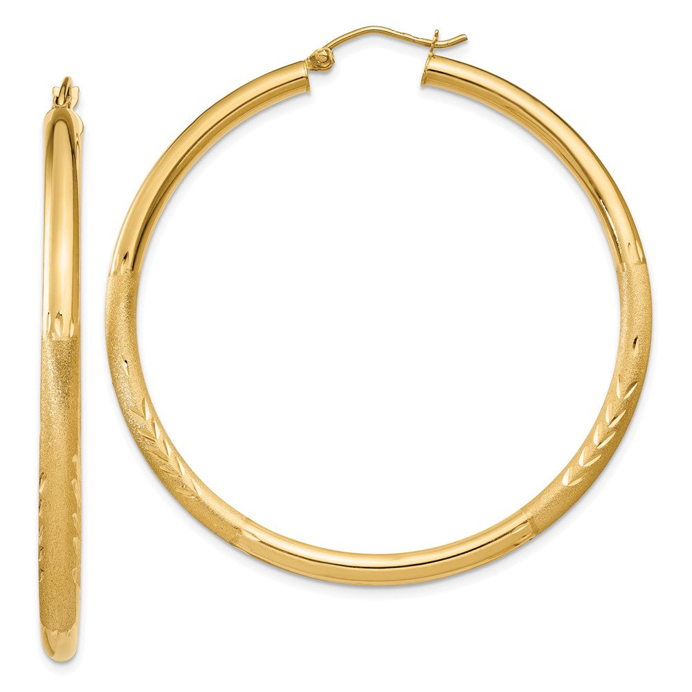 14K Gelbgold Satiniert und Diamantiert 3mm Rund Creolen
