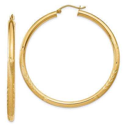 14K Gelbgold Satiniert und Diamantiert 3mm Rund Creolen