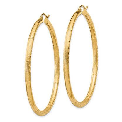 14K Gelbgold Satiniert und Diamantiert 3mm Rund Creolen