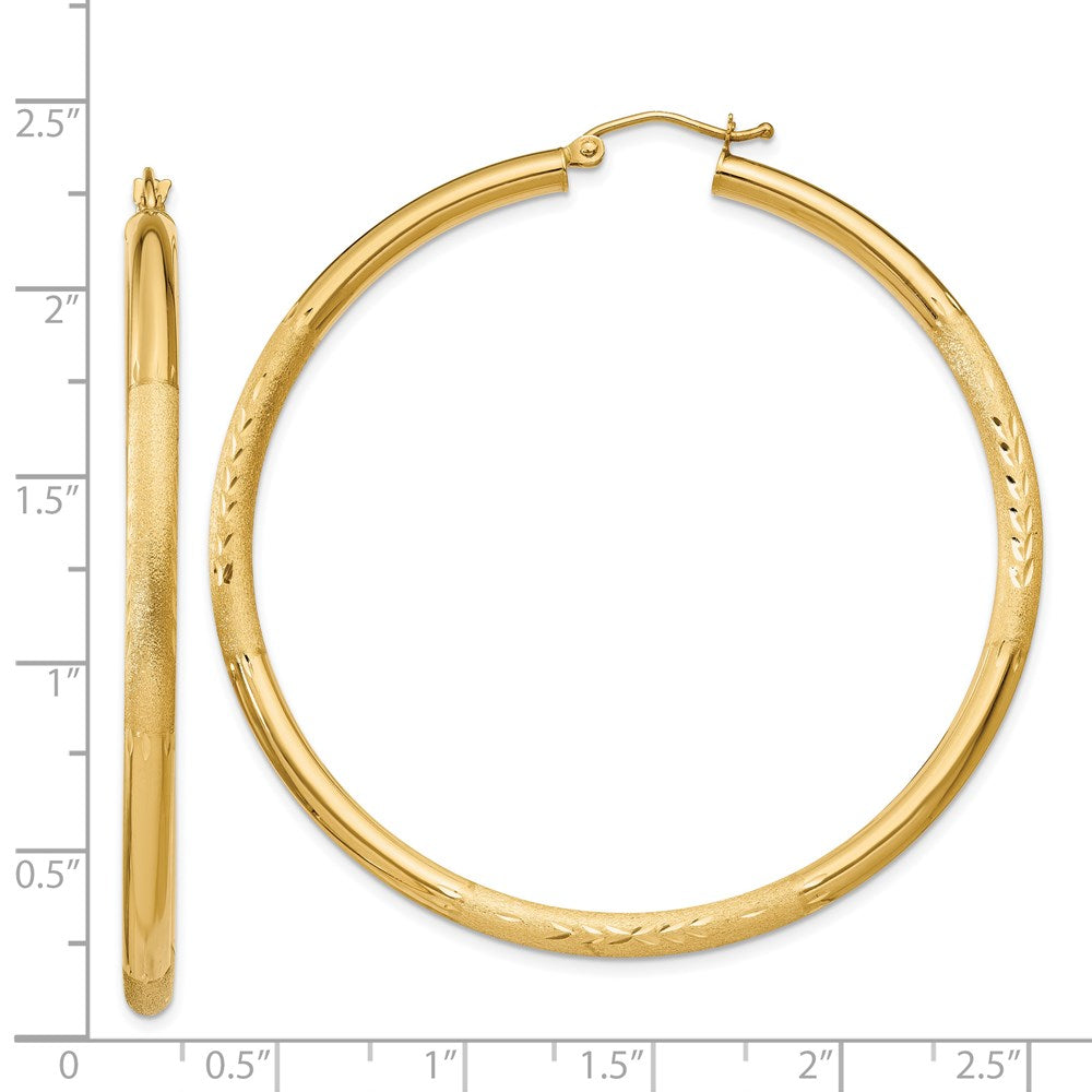 14K Gelbgold Satiniert und Diamantiert 3mm Rund Creolen