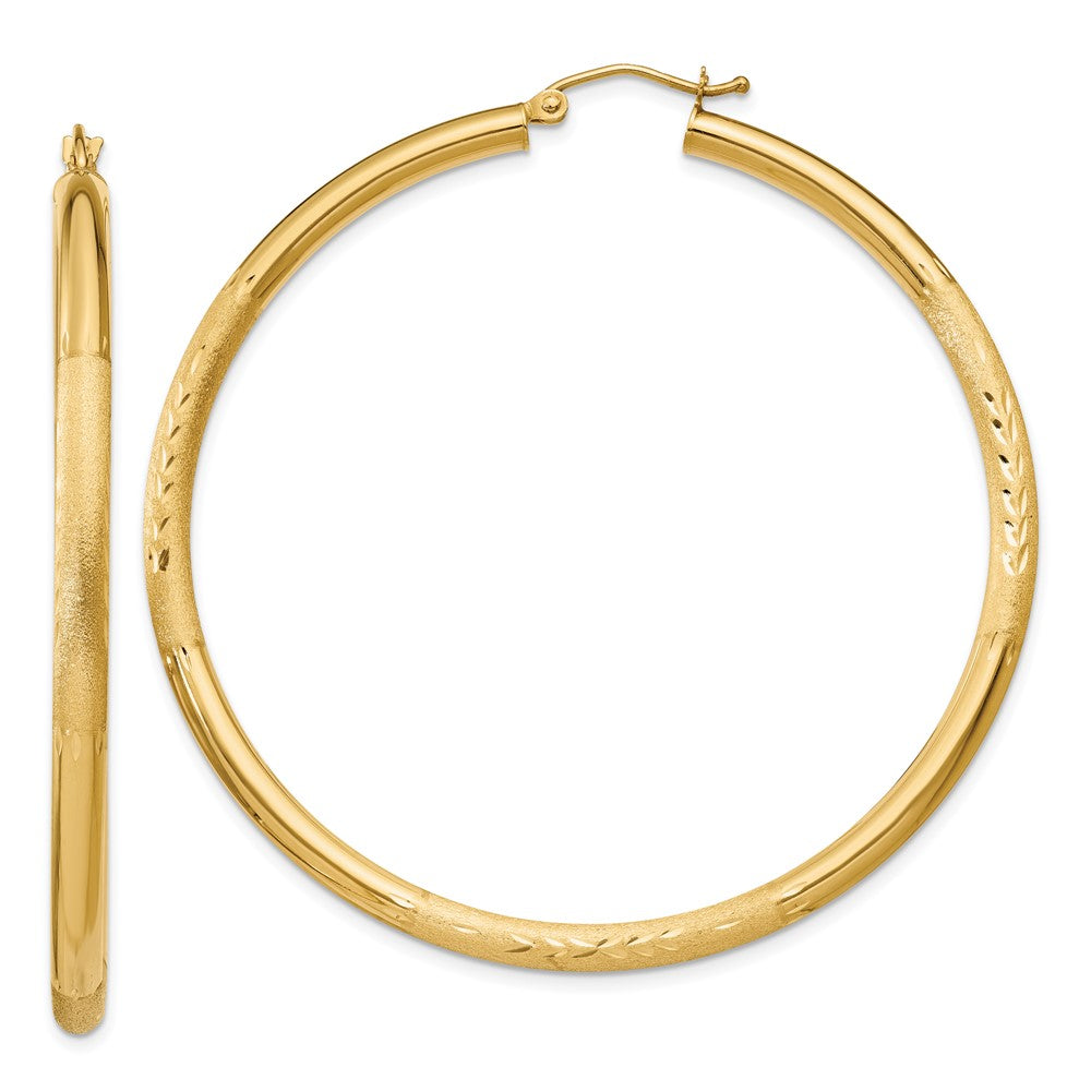 14K Gelbgold Satiniert und Diamantiert 3mm Rund Creolen