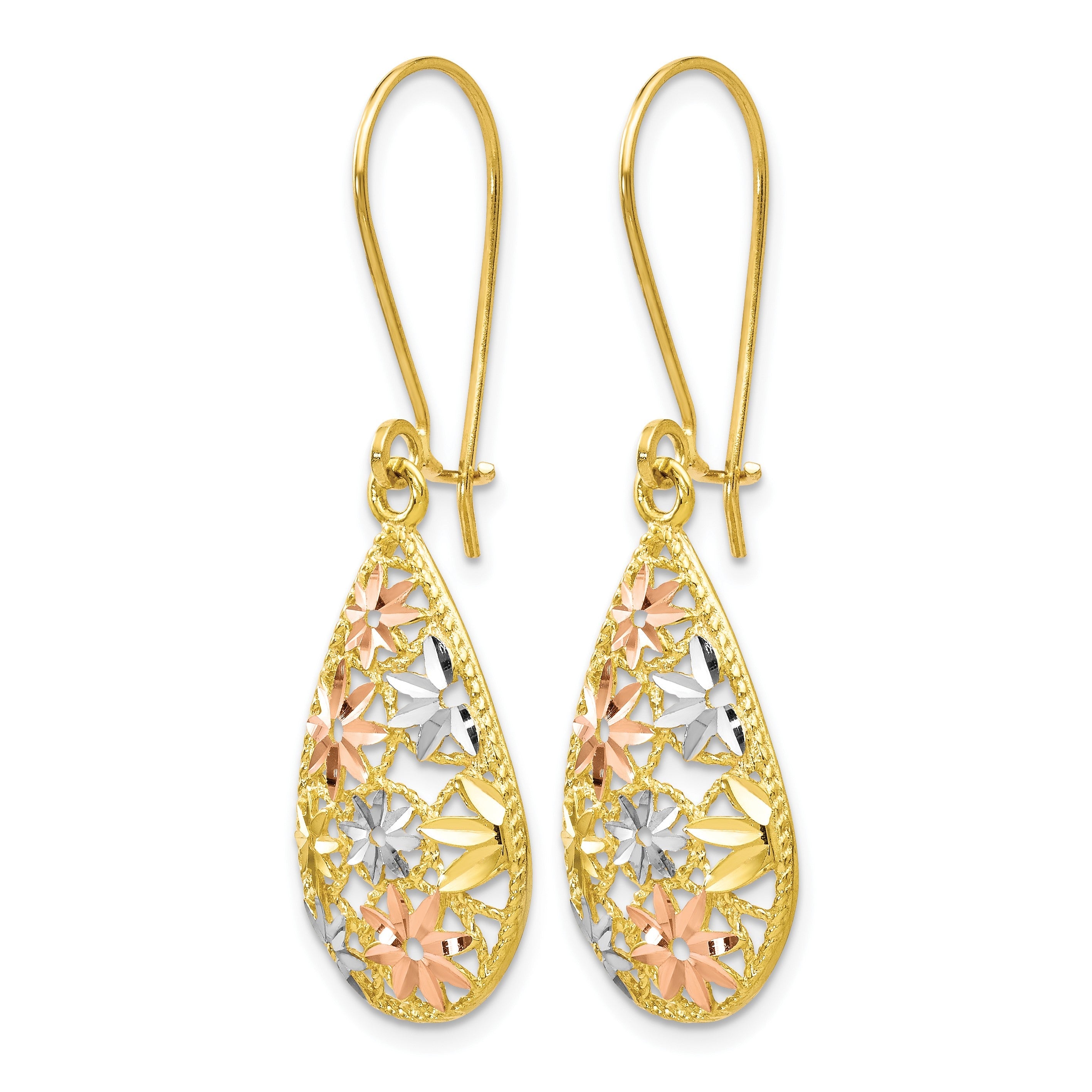 10K Gelb mit Rhodium mit Weiß und Rose Rhodium Diamantiert Ohrhänger