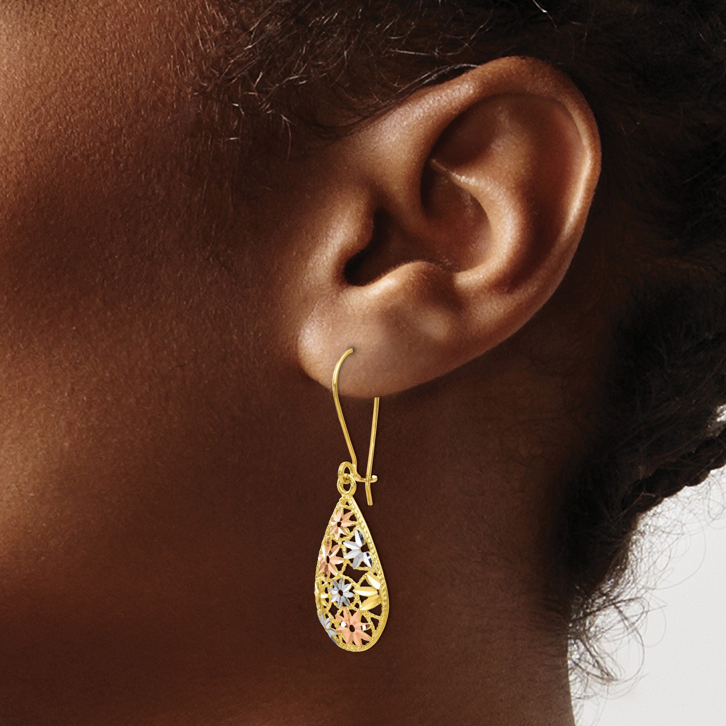 10K Gelb mit Rhodium mit Weiß und Rose Rhodium Diamantiert Ohrhänger