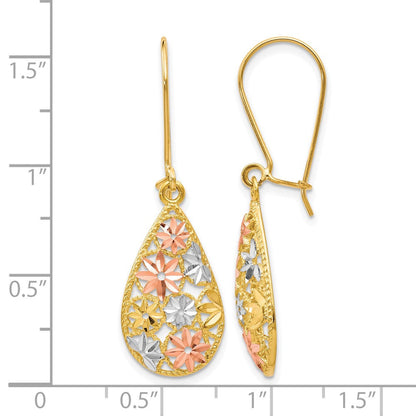 10K Gelb mit Rhodium mit Weiß und Rose Rhodium Diamantiert Ohrhänger