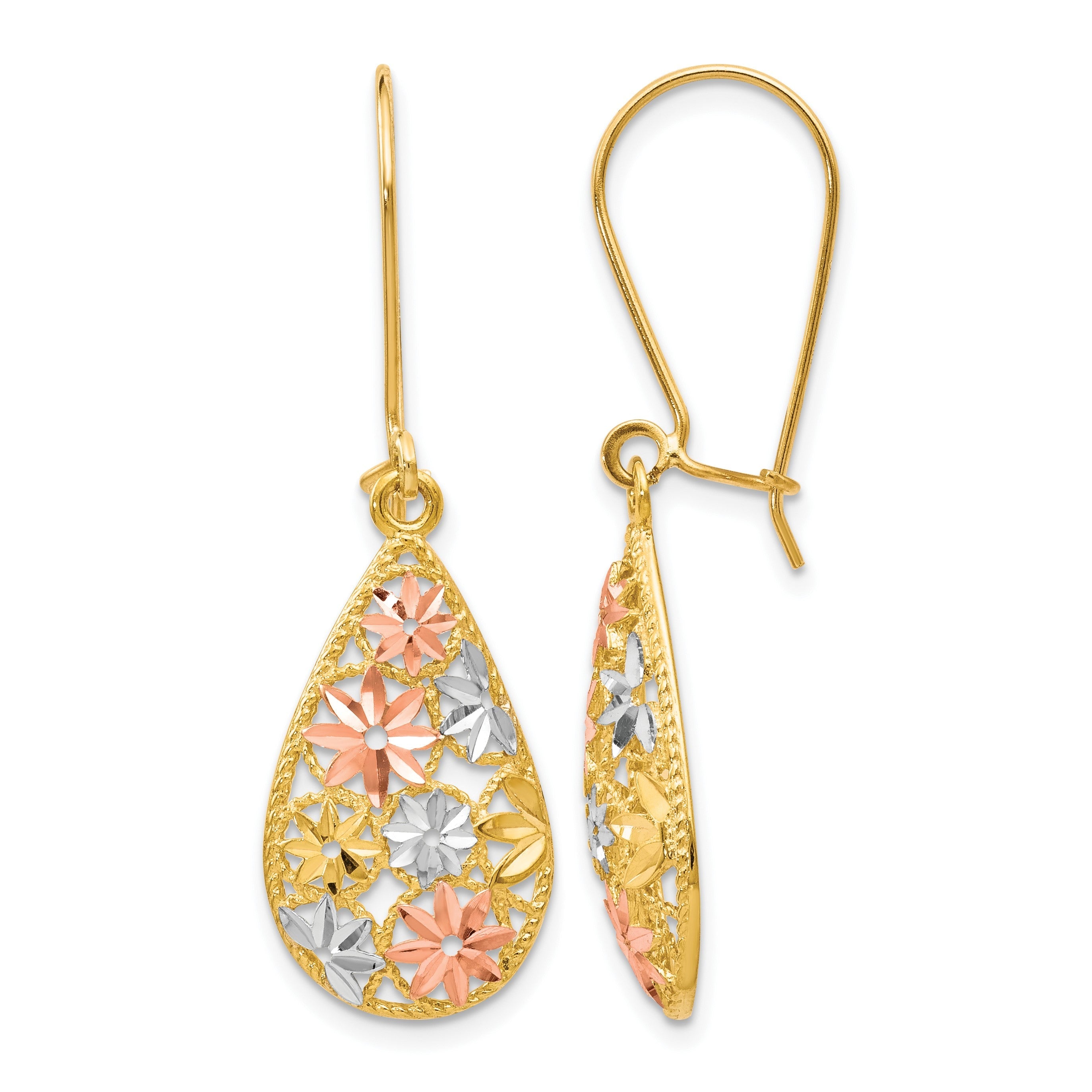 10K Gelb mit Rhodium mit Weiß und Rose Rhodium Diamantiert Ohrhänger