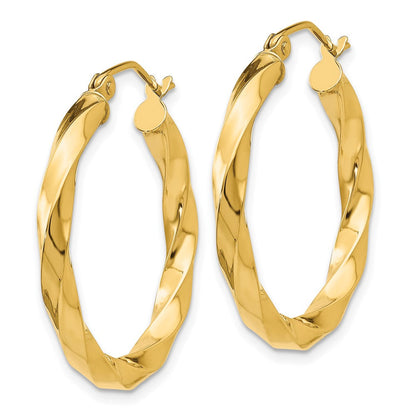 14K Gelbgold Poliert 3mm Gedreht Creolen