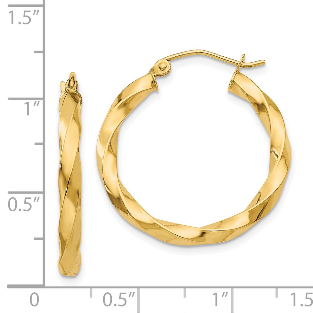 14K Gelbgold Poliert 3mm Gedreht Creolen