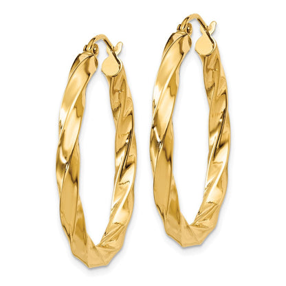 14K Gelbgold Poliert 3mm Gedreht Creolen