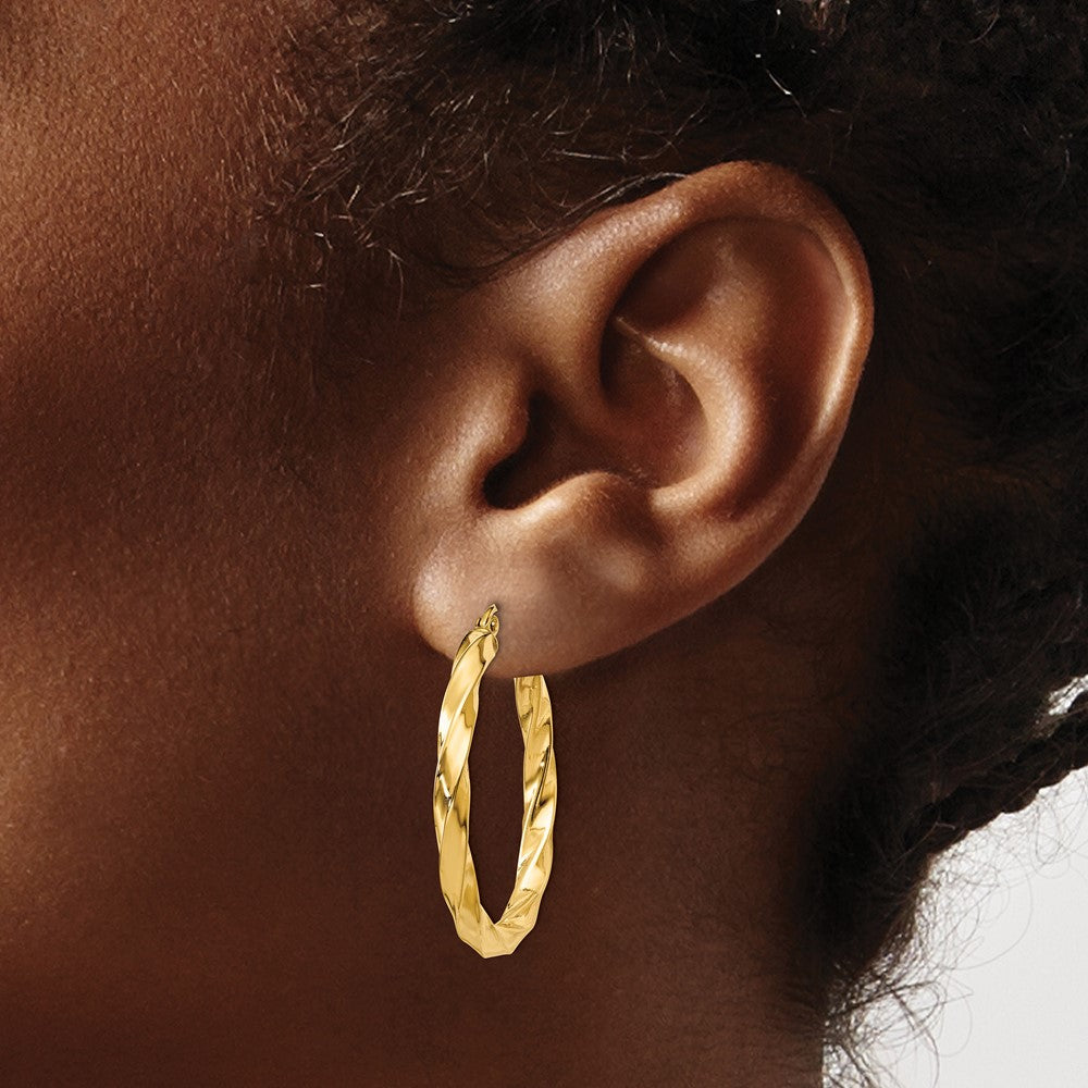 14K Gelbgold Poliert 3mm Gedreht Creolen