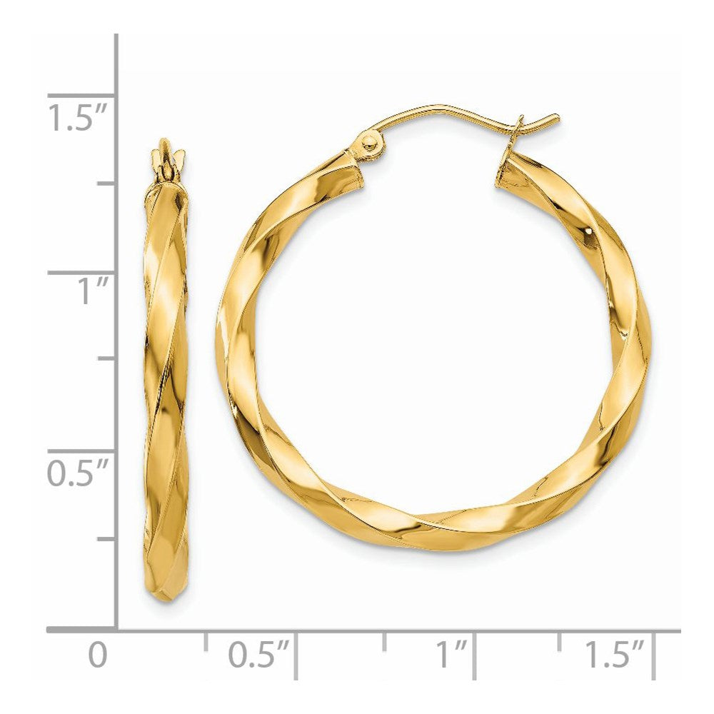 14K Gelbgold Poliert 3mm Gedreht Creolen