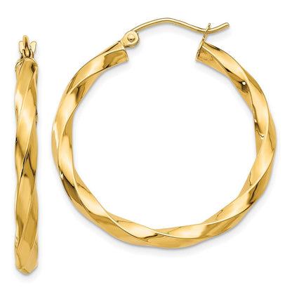 14K Gelbgold Poliert 3mm Gedreht Creolen