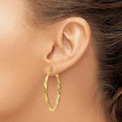 14K Gelbgold Poliert 3mm Gedreht Creolen