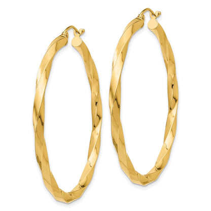14K Gelbgold Poliert 3mm Gedreht Creolen