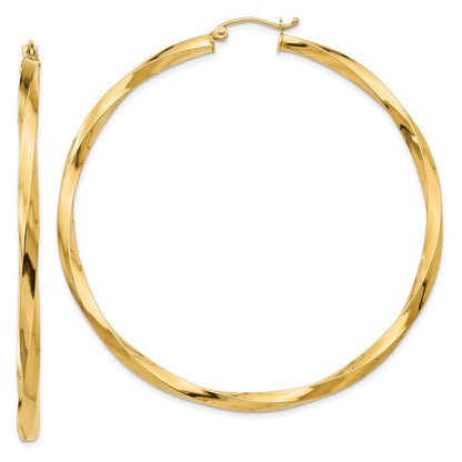 14K Gelbgold Poliert 3mm Gedreht Creolen