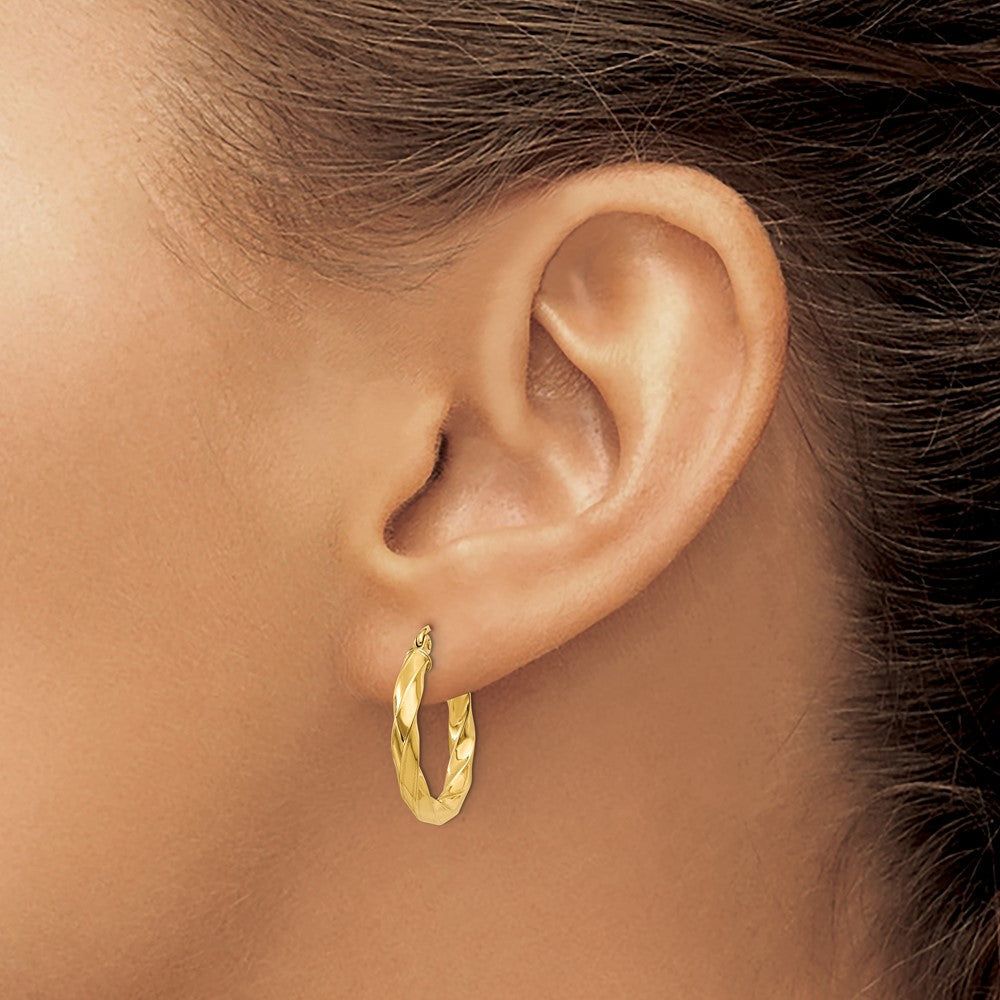 14K Gelbgold Poliert 3mm Gedreht Creolen