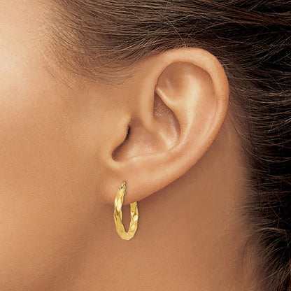 14K Gelbgold Poliert 3mm Gedreht Creolen