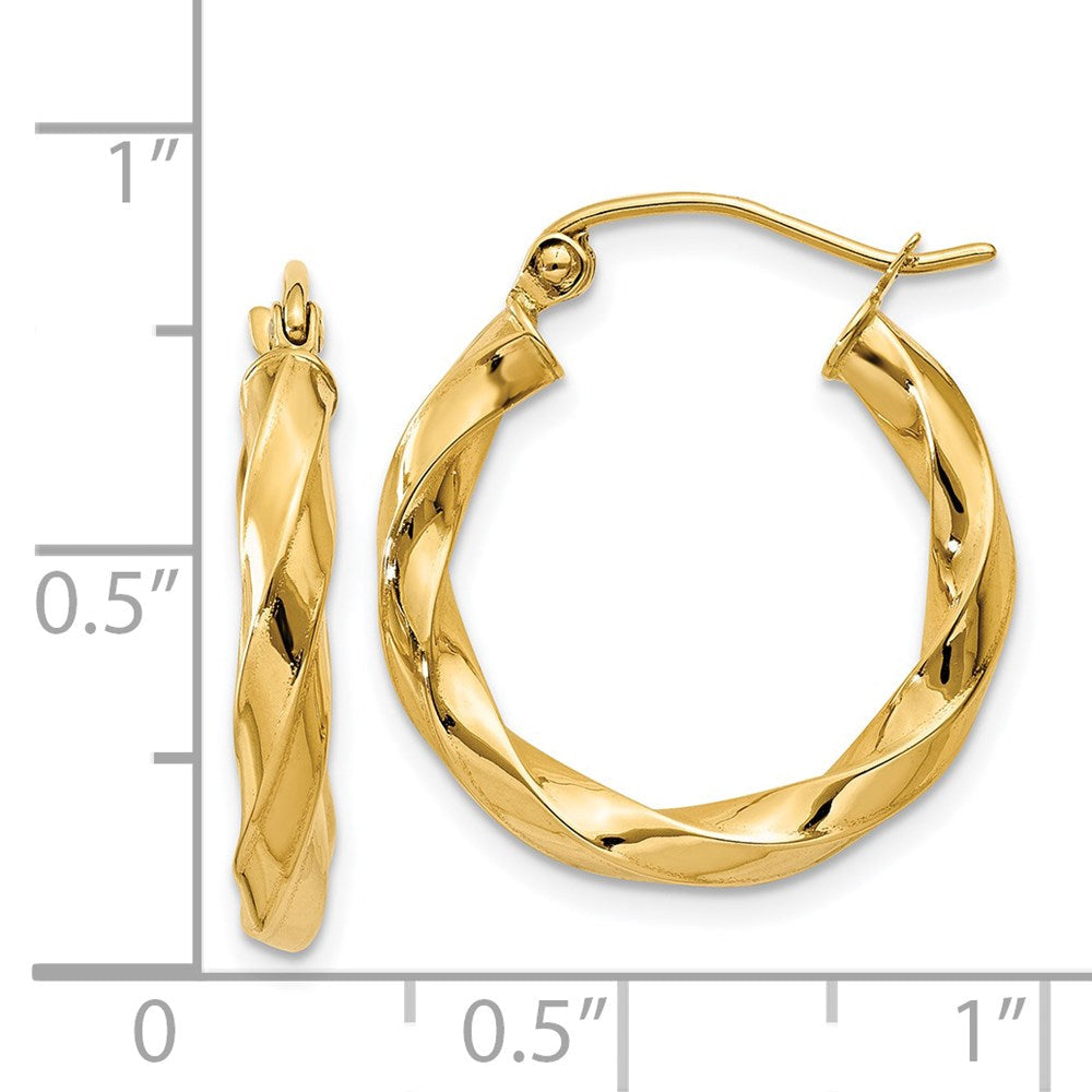 14K Gelbgold Poliert 3mm Gedreht Creolen