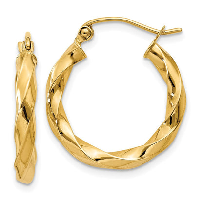 14K Gelbgold Poliert 3mm Gedreht Creolen